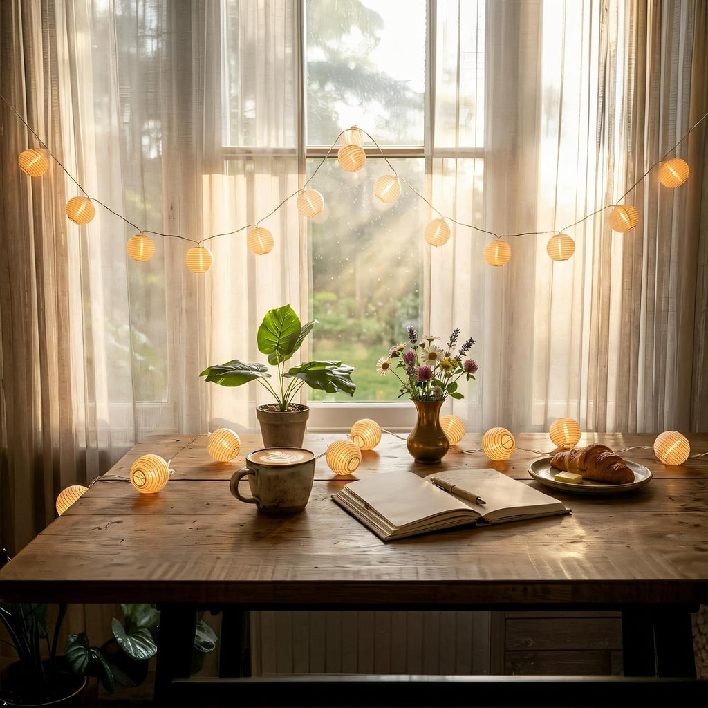 TIGOMOOV 10 White Nylon Lantern String Lights-120V Plug in 9.83FT White Wire, Waterproof Indoor Outdoor Hanging Lantern Lights for Patio, Garden, Bedroom, Wedding, Party and Christmas Holiday Decor
