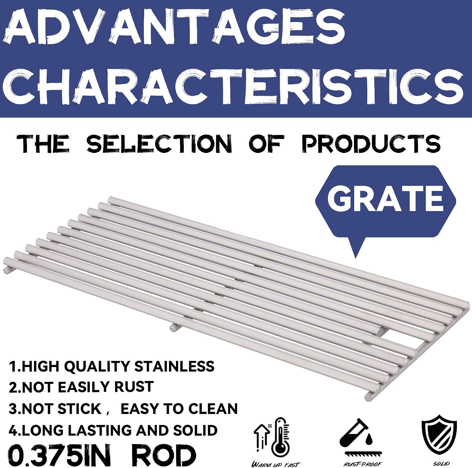 4 Pack 18" x 7-3/8" Heavy Duty 304 Stainless Steel Triangle Solid Rod BBQ Grill Grates Replacement Parts for Blaze Grill 3, 4, 5 Burner Grill Models,5 Models Blaze(BLZ-3,4,4LTE,5,3LTE)