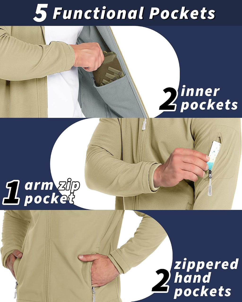 33,000ft Men's Hooded Fleece Lined Rain Shell Jacket Waterproof Lightweight