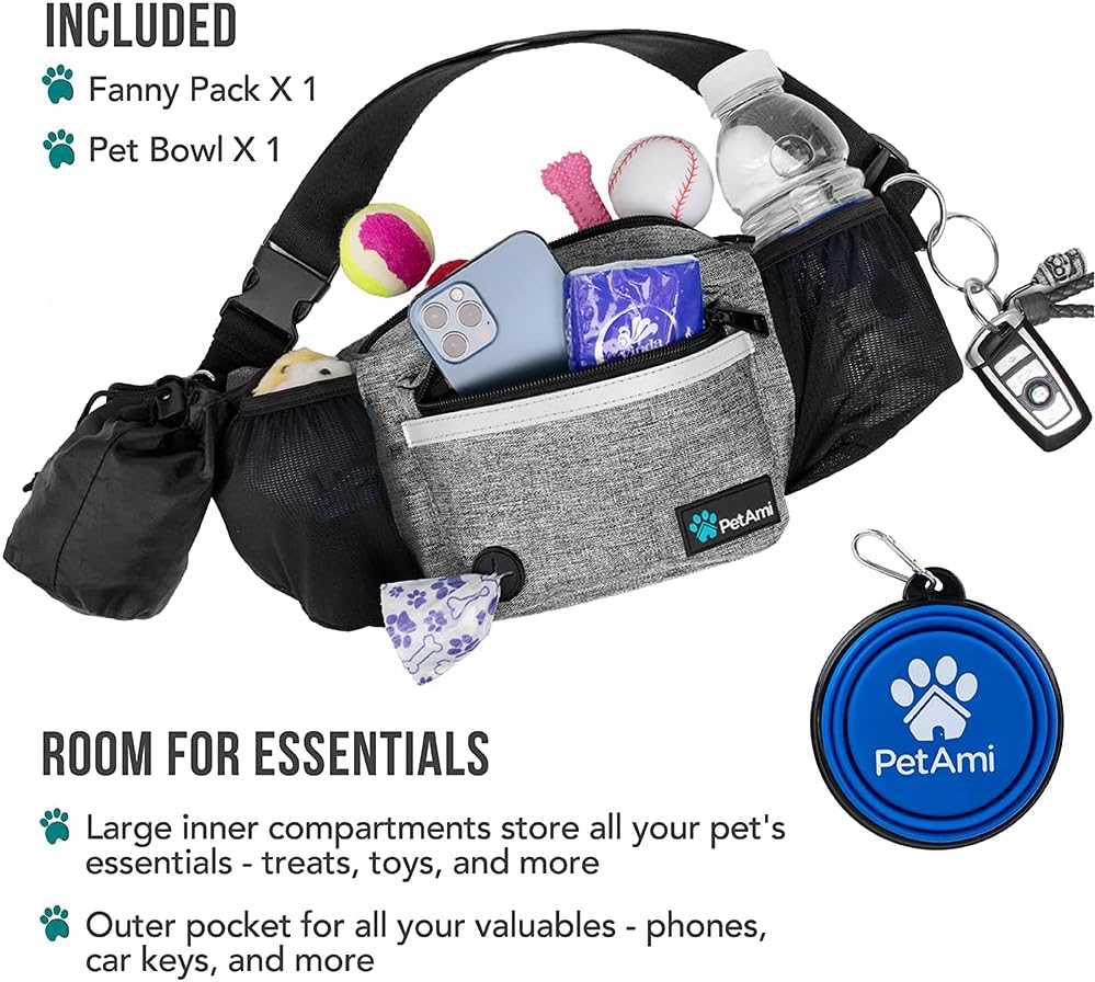 PetAmi Dog Fanny Pack, Treat Pouch for Dog Walking Training, Light Gray