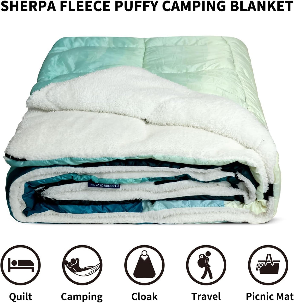 zzlamb Puffy Thick Outdoor Camping Blanket with Sherpa Lining 52x75in