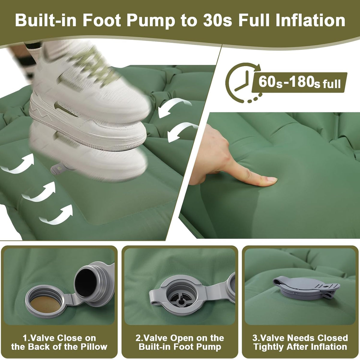 Self Inflating Sleeping Pad for Camping with Seat Cushion, Single, Green