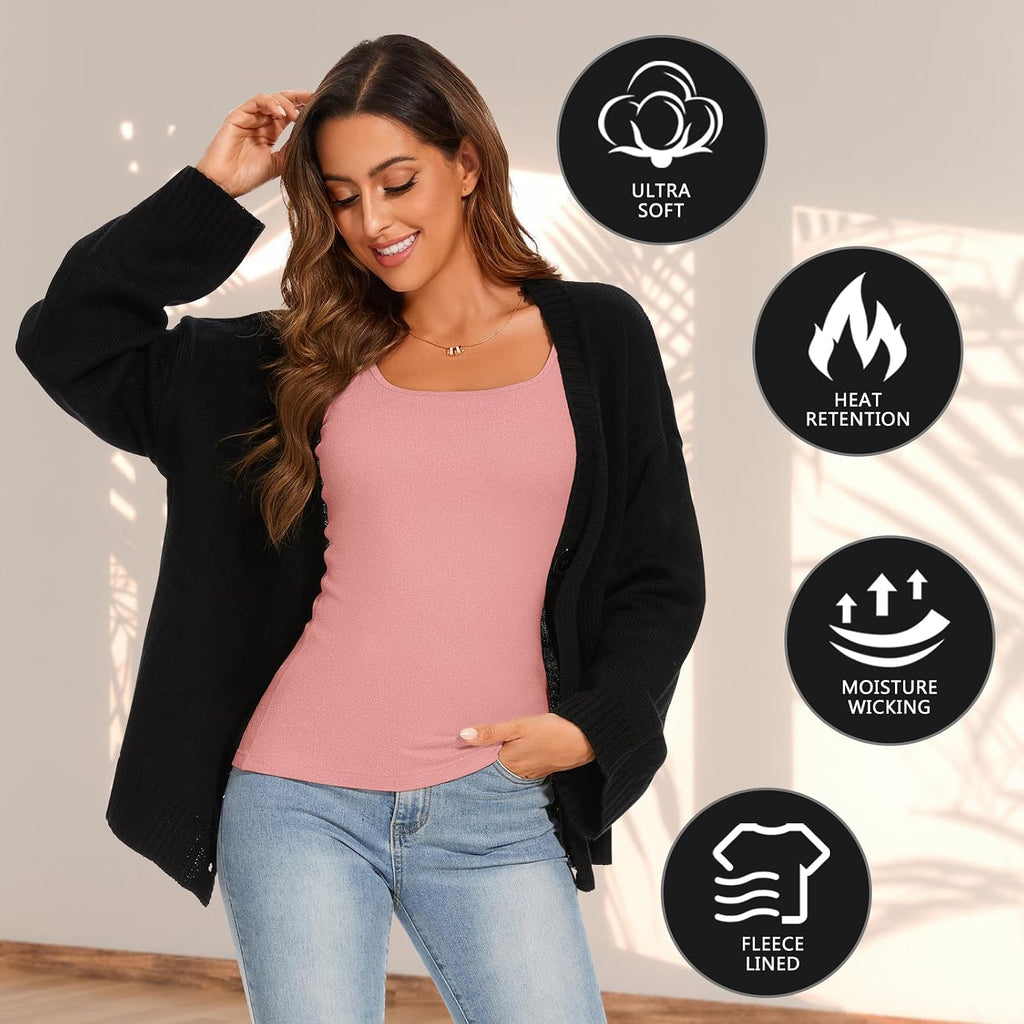 WOWENY Thermal Tank Tops for Women Adjustable Straps Warm Base Layer Shirt