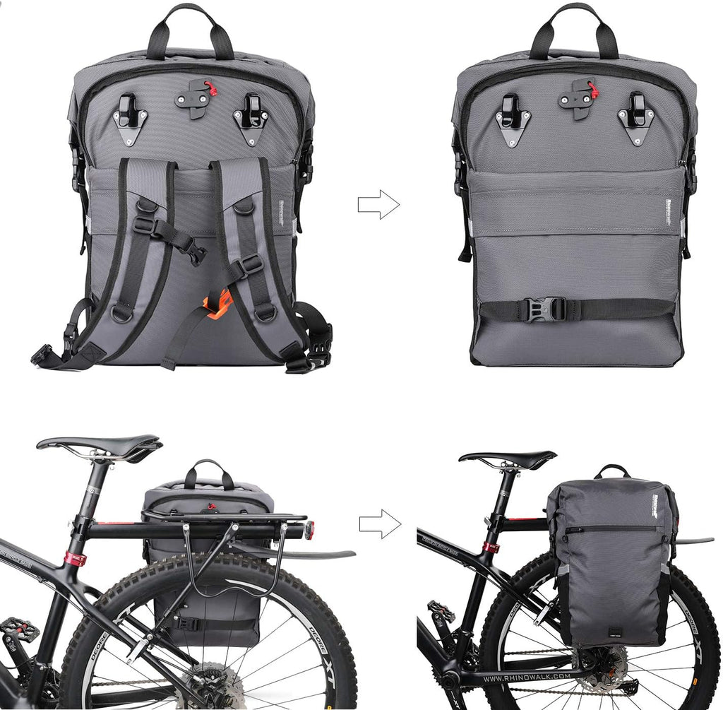 Rhinowalk Bike Pannier Bag Bicycle Bag Convertible Pannier Backpack Shoulder Bag Laptop Pannier Travel Bag Professional Cycling Accessories-Black