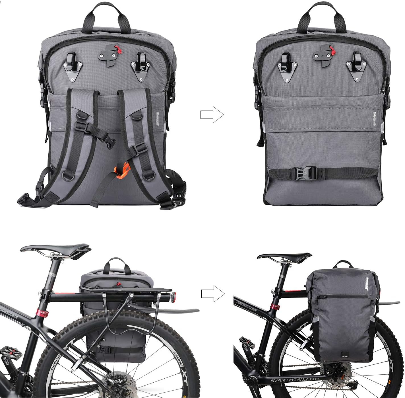 Rhinowalk Bike Pannier Bag Bicycle Bag Convertible Pannier Backpack Shoulder Bag Laptop Pannier Travel Bag Professional Cycling Accessories-Black