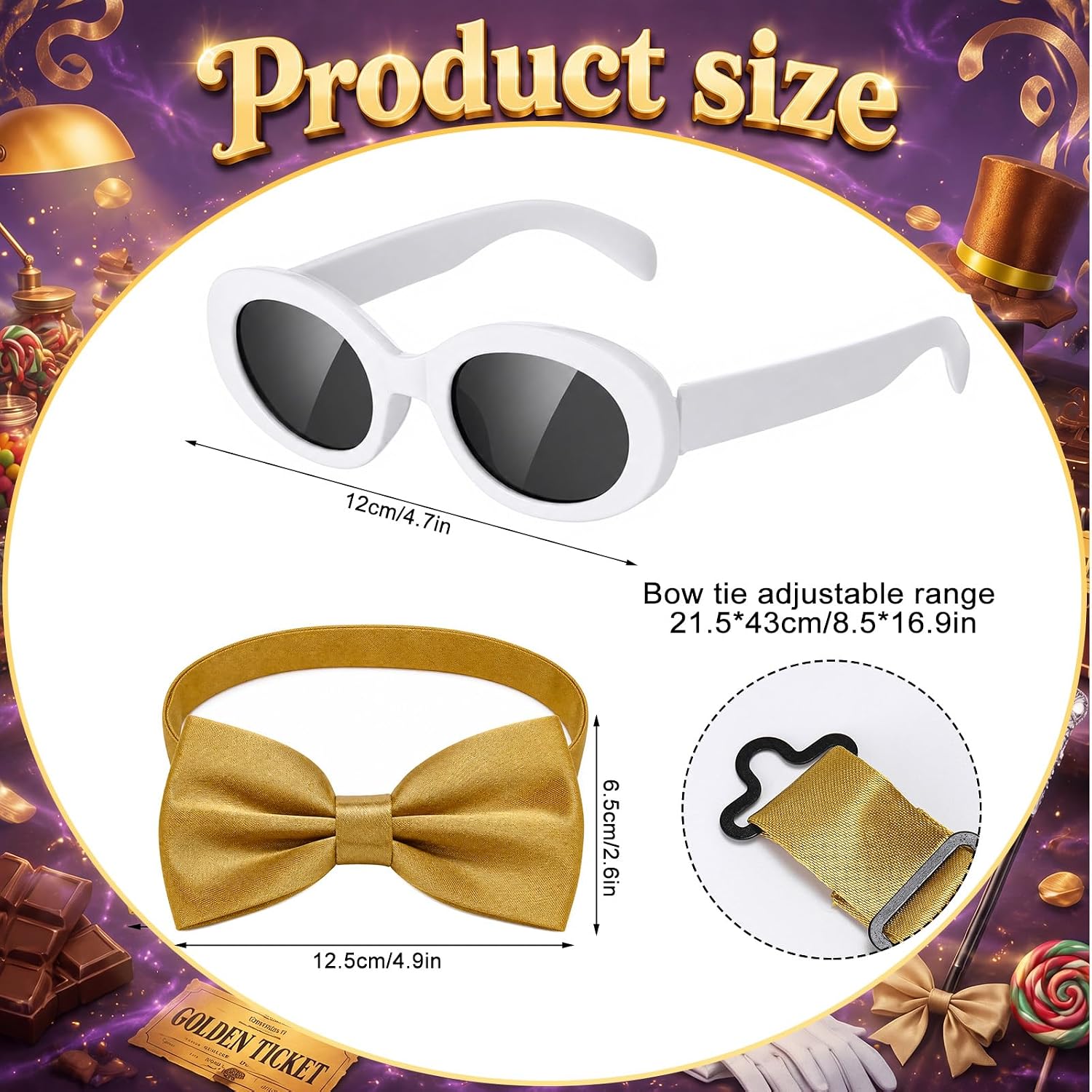 Reginary 3 Pcs Halloween Pet Costume Brown Top Hat Retro Glasses and Bow Tie for Dog Cat Retro Pets Cosplay Accessories Chocolate Sweet Candy Movie Character Dress up for Halloween Party