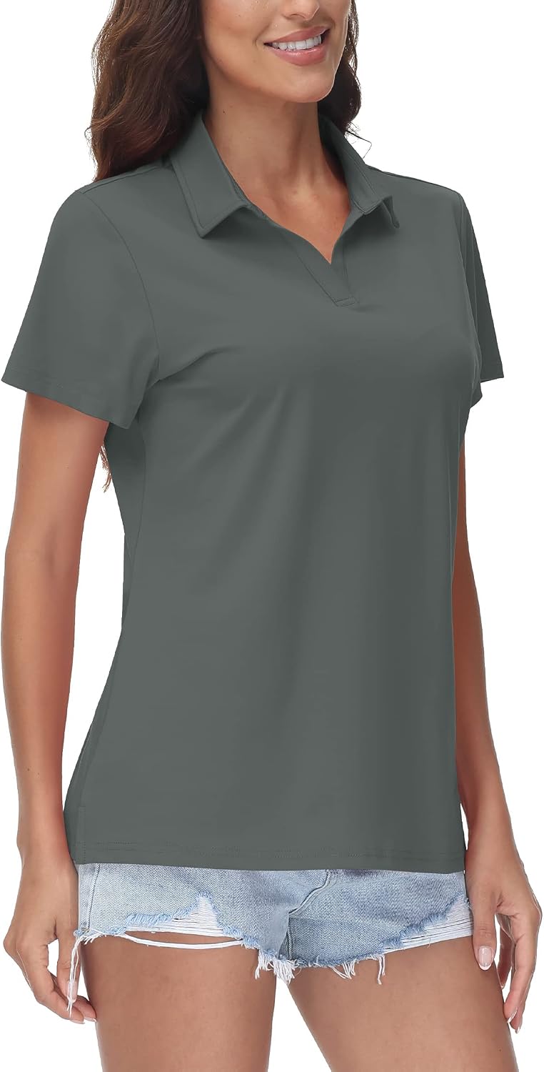 TACVASEN Women's V-Neck Polo Shirts UPF 50+ Short Sleeve Sun Protection Quick Dry Golf Polos Collared Shirt
