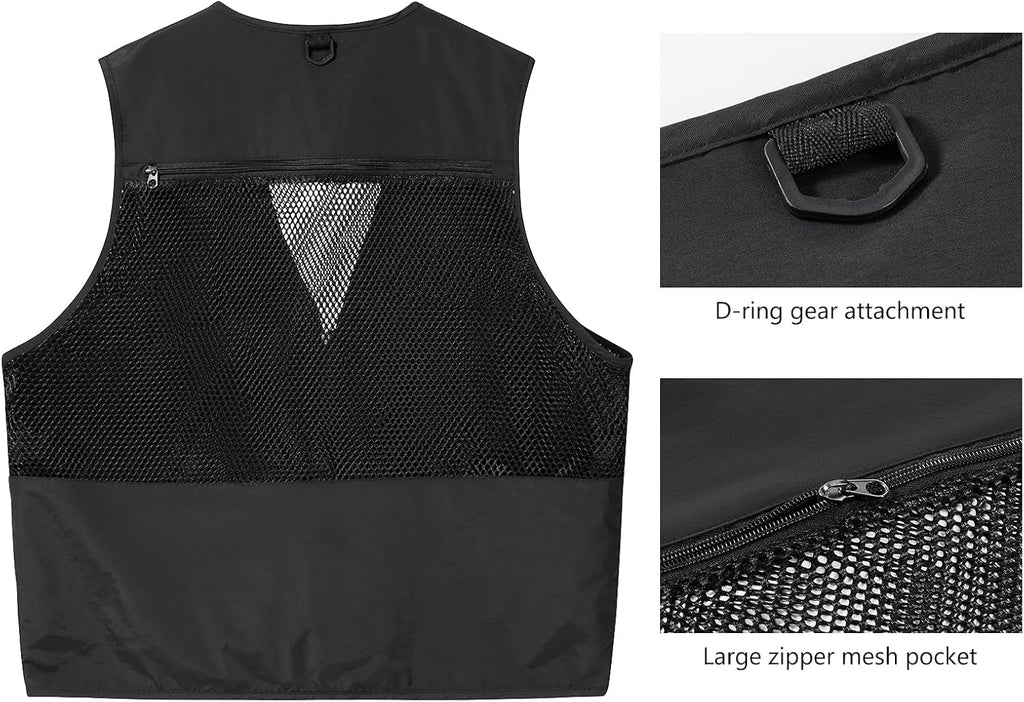 BASSDASH Men's Women's Utility Fishing Cargo Vest Outdoor Safari Photography Work Vest with Multi Pockets Mesh Back FV14