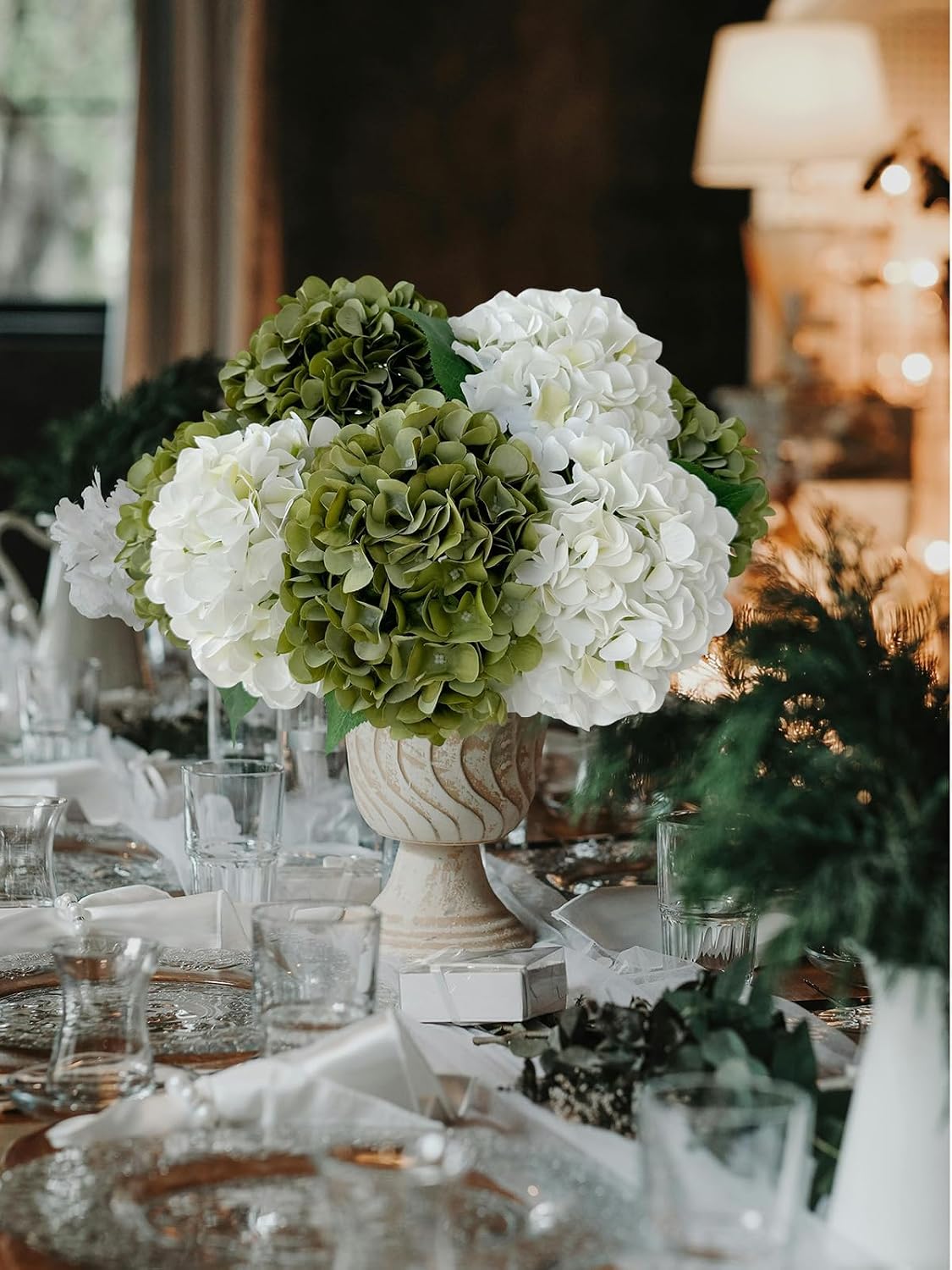 ZYTUYO 5 Pcs Silk Green Hydrangea Artificial Flowers - 20'' Faux Hydrangeas for Spring Indoor/Outdoor Home Decor & Wedding Arrangement