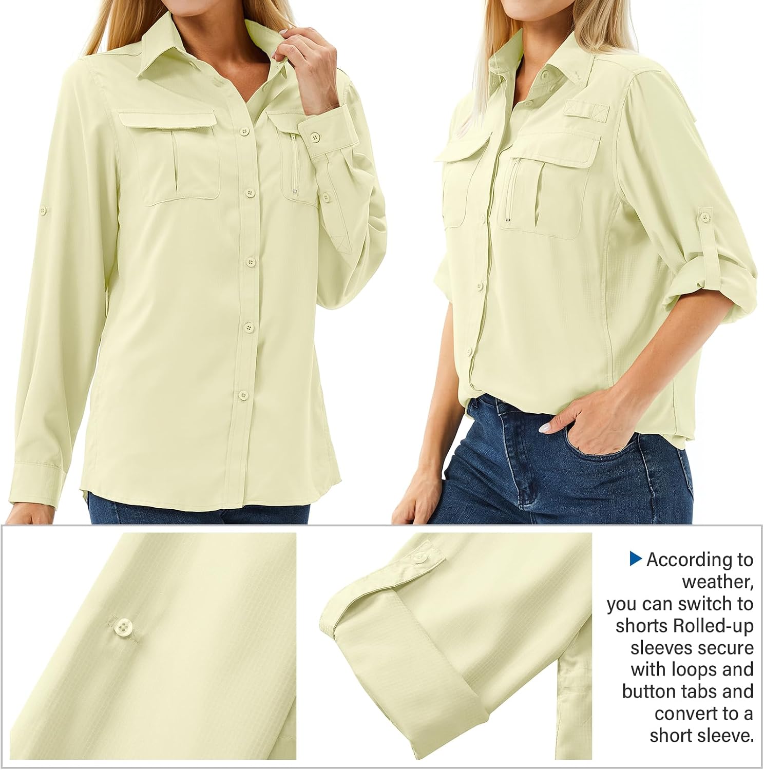 Women's UPF 50 Long Sleeve Sun Protection Safari Fish Hiking Shirts