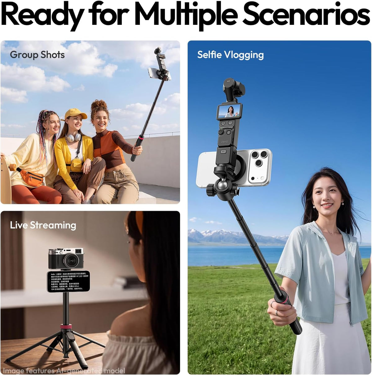 ULANZI MT44M Auto Open Magnetic Phone Tripod, 59" Selfie Stick with Remote