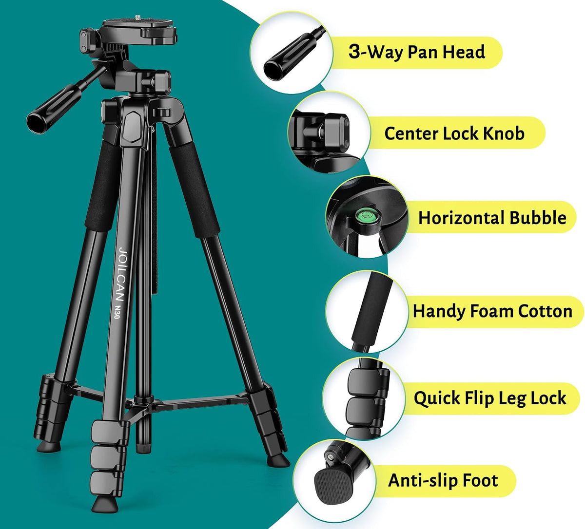 JOILCAN Phone Tripod, 67" Camera Tripod Stand for iPhone iPad