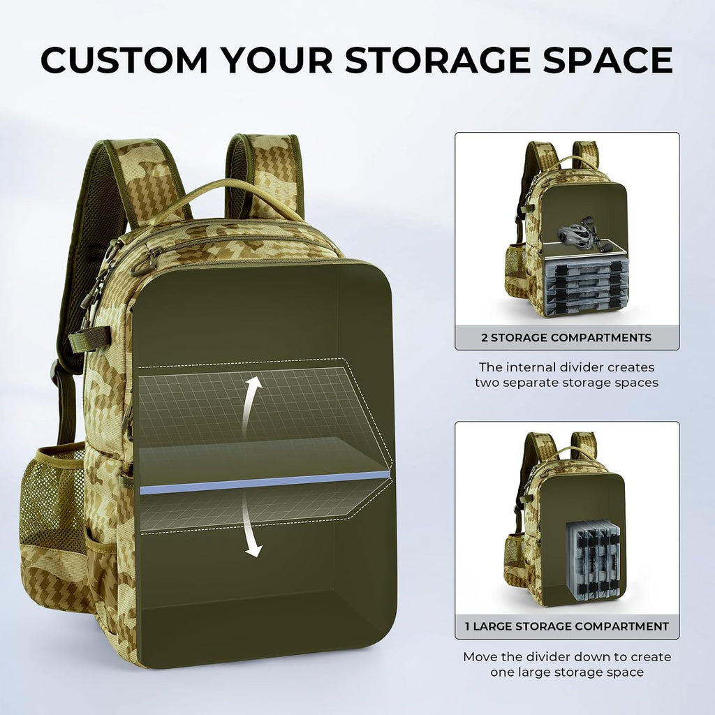 KastKing BaitSpace Fishing Tackle Backpack with Removable Bait Binder,2 Rod Holders Storage Fishing Gear and Equipment