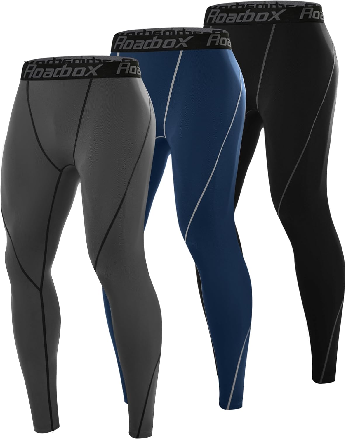 Roadbox 3 Pack Compression Pants Men, Performance Running Workout Leggings