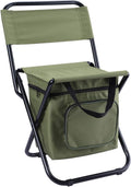 LEADALLWAY Fishing Chair with Cooler Bag Compact Fishing Stool Foldable Small Hunting Chair 12.2" Seat Depth,12.6" Seat Width