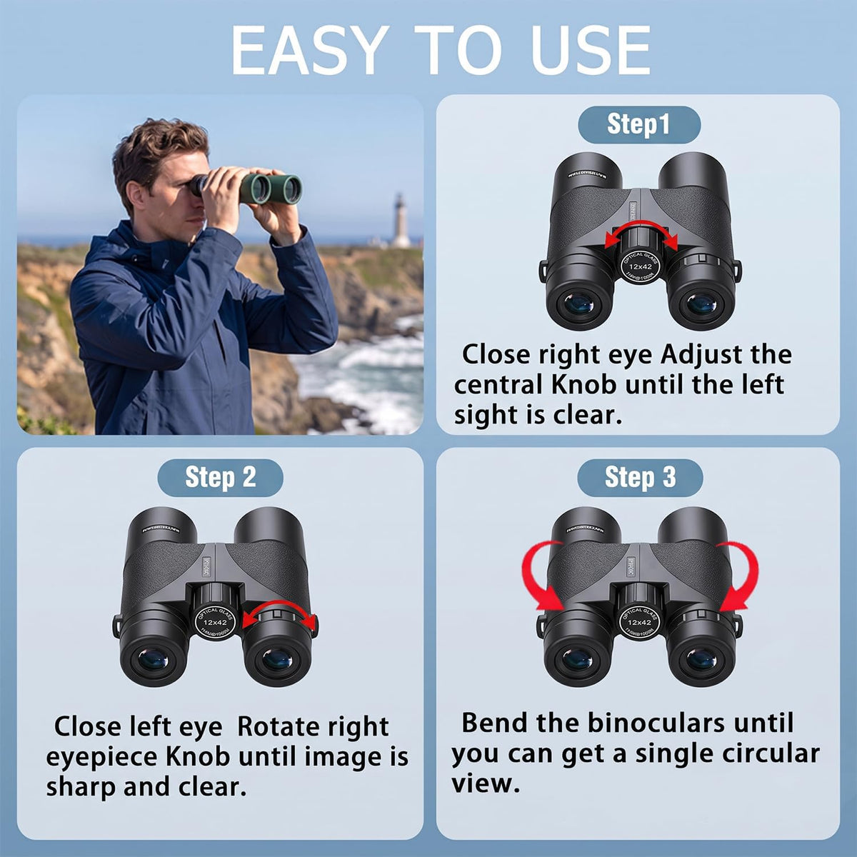 12x42 HD Binoculars for Adults, BAK4 Prism Waterproof Lightweight