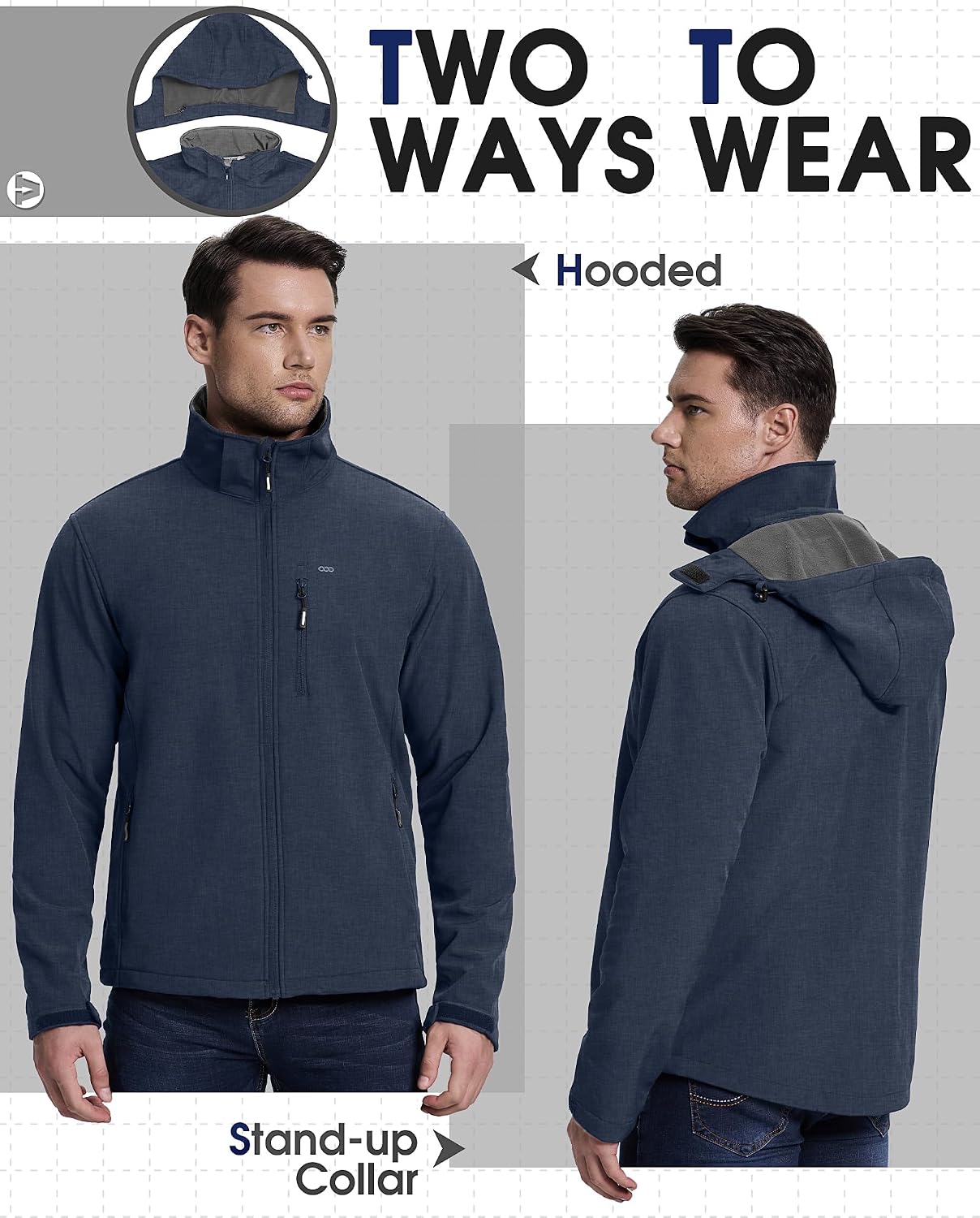 33,000ft Men's Hooded Softshell Jacket Waterproof Fleece Windbreaker Jacket