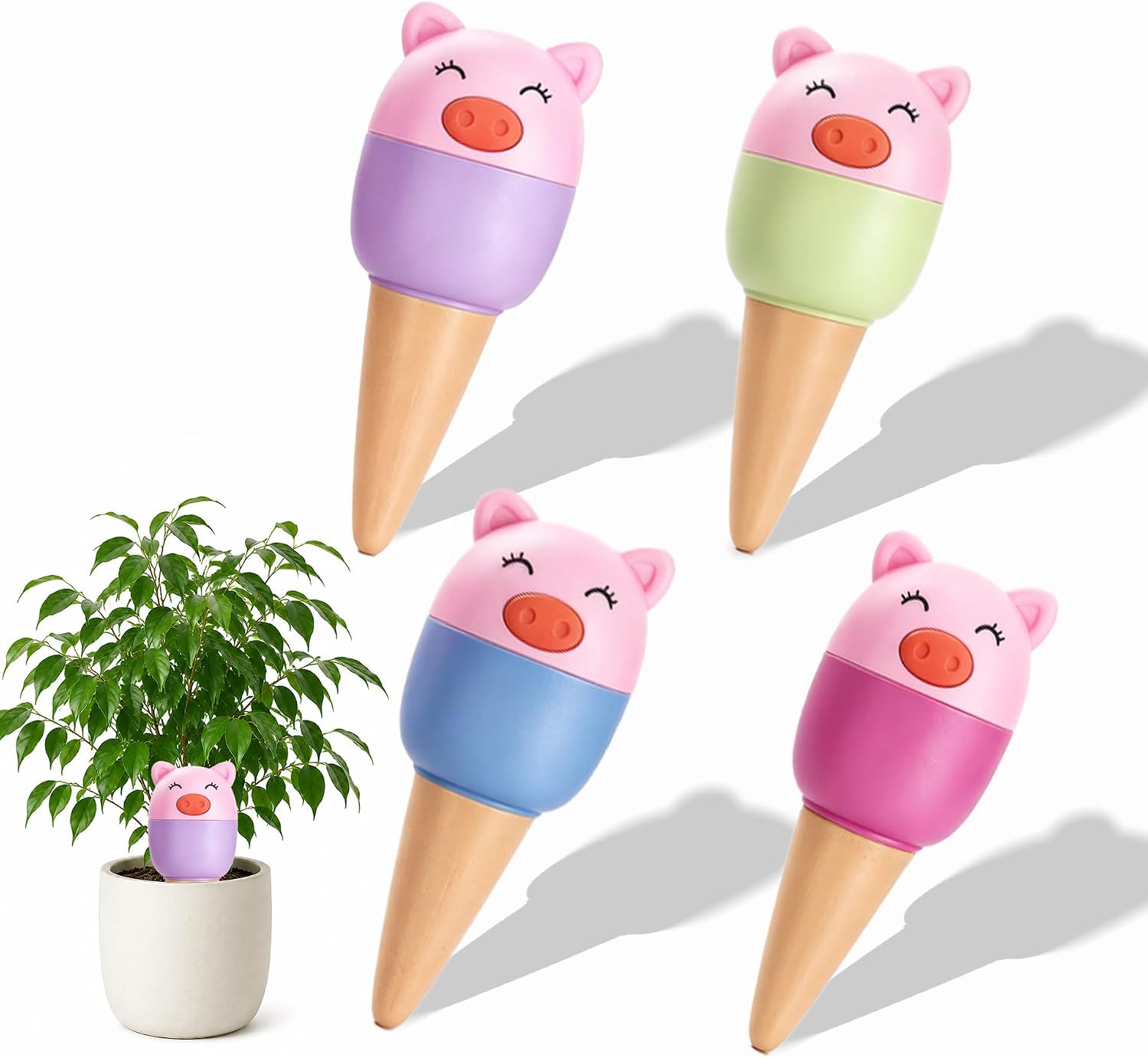 YesWhat Terracotta Watering Spikes Slow Release Watering Stakes 4-Pack