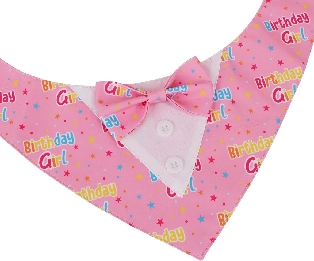 ADOGGYGO Birthday Dog Bandana with Bowtie, Pink Girl Dog Tuxedo, Large