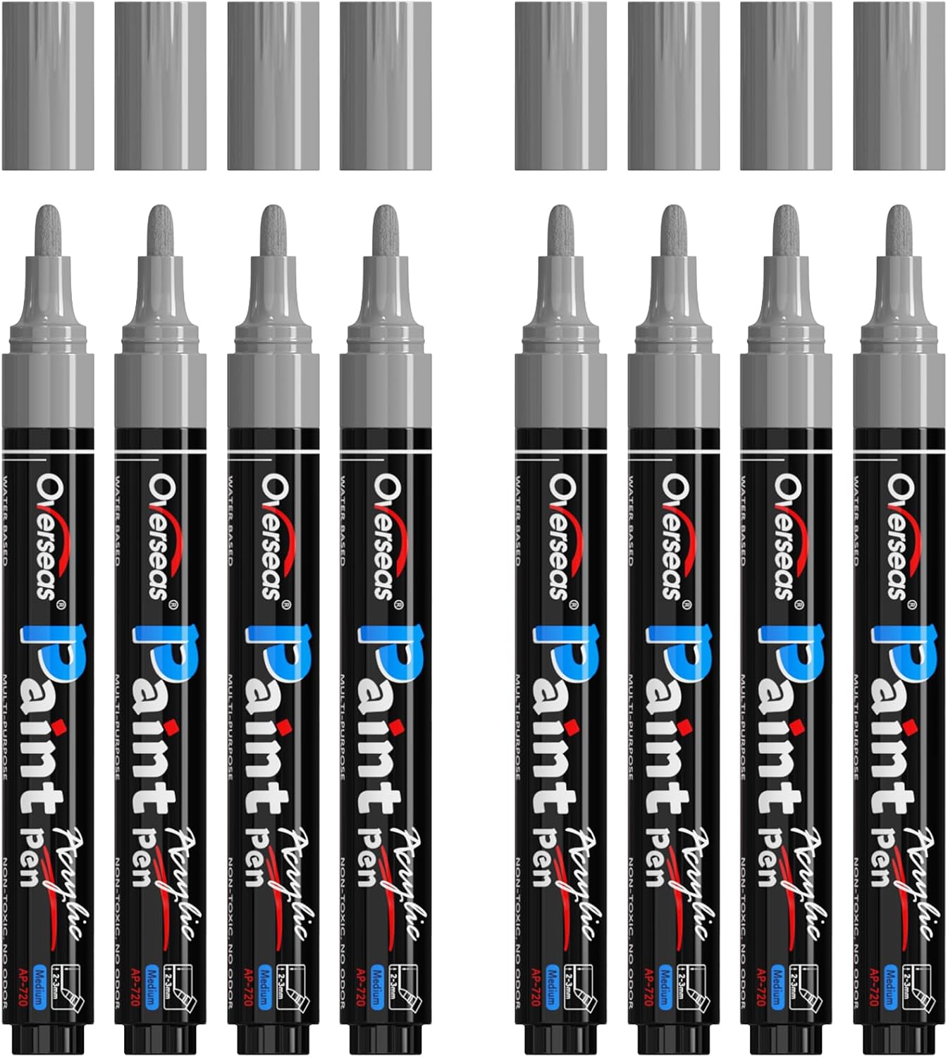 Overseas Silver Acrylic Paint Markers 8 Pack, Medium Tip Paint Pens