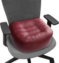 YOUFI Leather Seat Cushion Extra-Thick Booster for Office Chair to Rise Height - Full Filling for Support - with Breathable Cover, Handle and Buckle - Relieves Back Pain – 18"x16"x6" (Red)