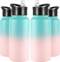VEGOND 32 oz Insulated Water Bottle Bulk Stainless Steel Metal Water Bottles with Leak Proof Straw Lid & Spout Lid, Wide Mouth Double Walled Vacuum Travel Sports Bottle, 4 Pack