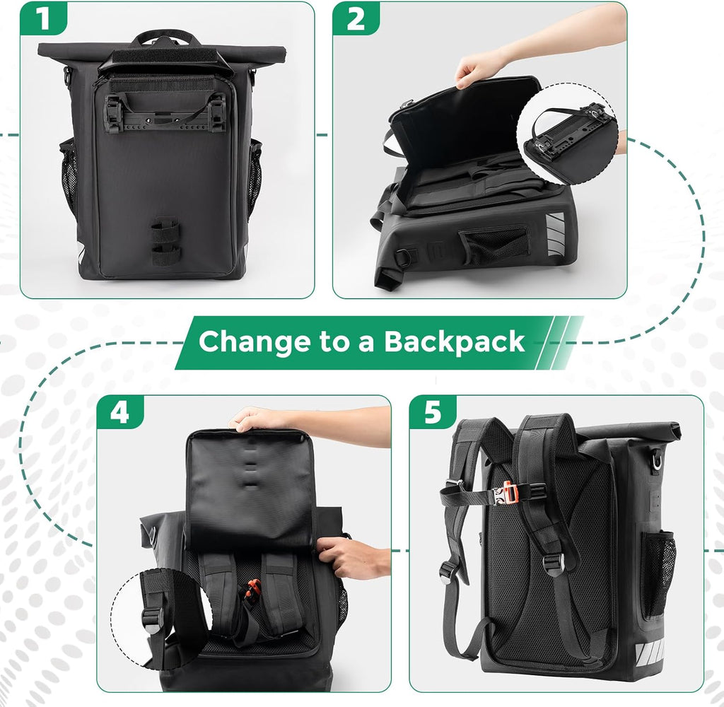 ROCKBROS Bike Panniers Waterproof 18L Detachable Shoulder Straps