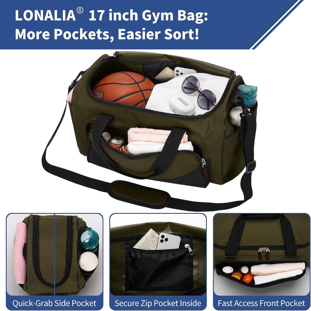30L Gym Sport Duffle Bag, 17 inch, Olive Green