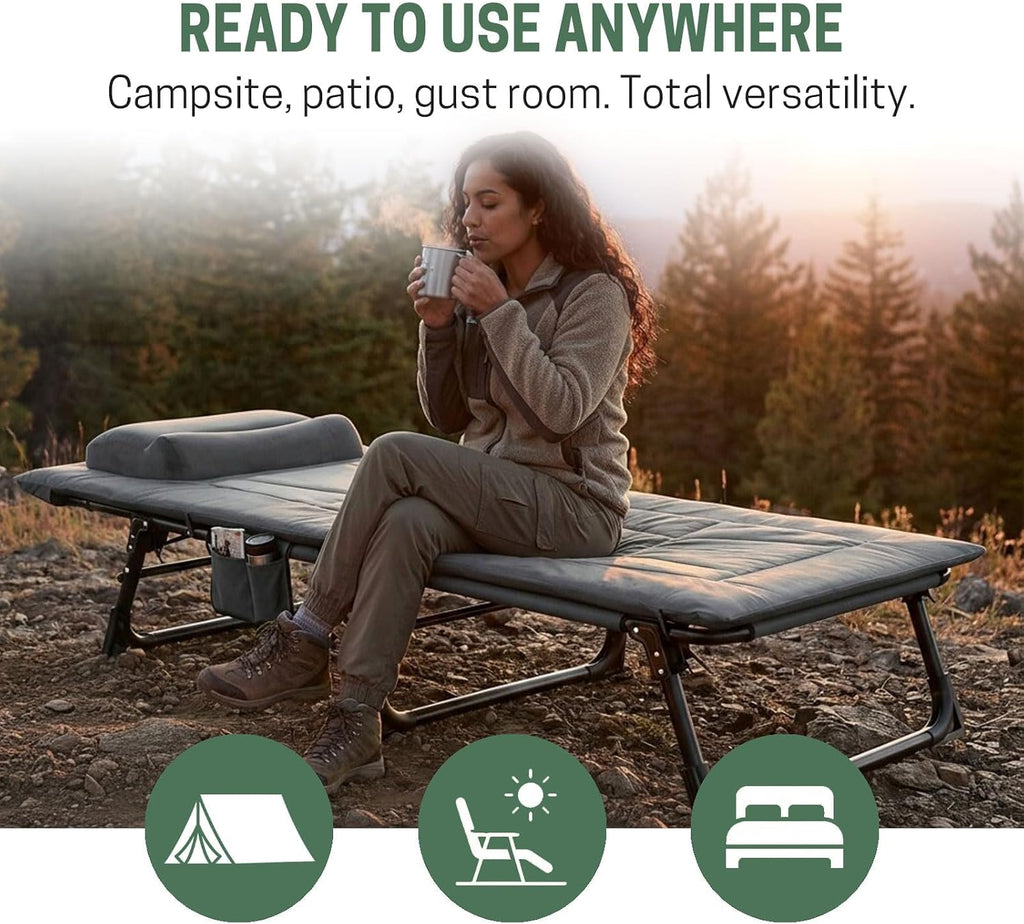 Mopaicot Folding Camping Cot for Adults, Lounge Chair with Pad and Pillow