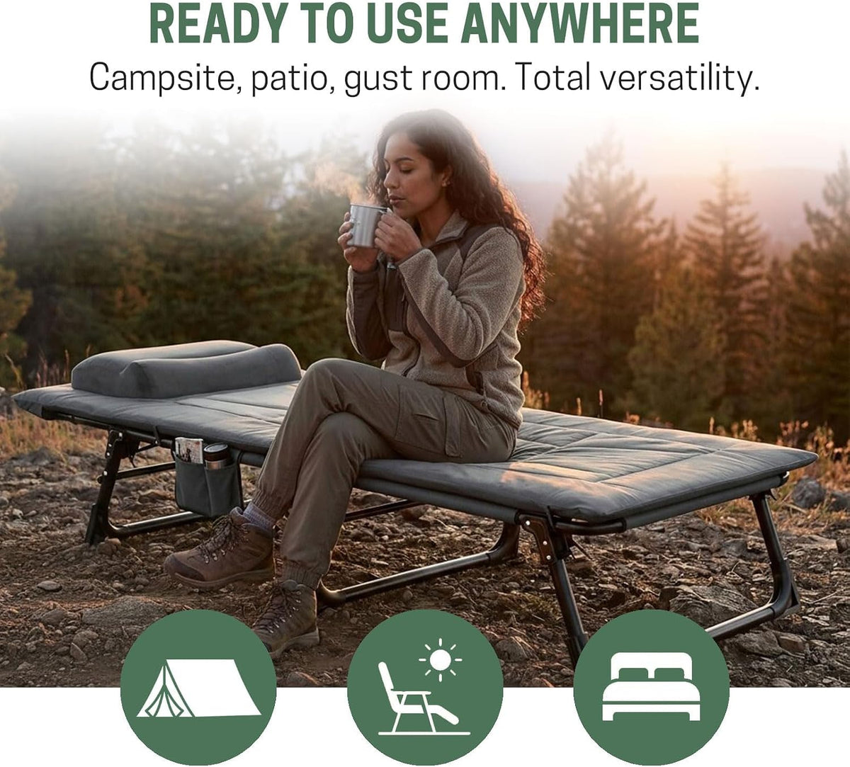 Mopaicot Folding Camping Cot for Adults, Lounge Chair with Pad and Pillow