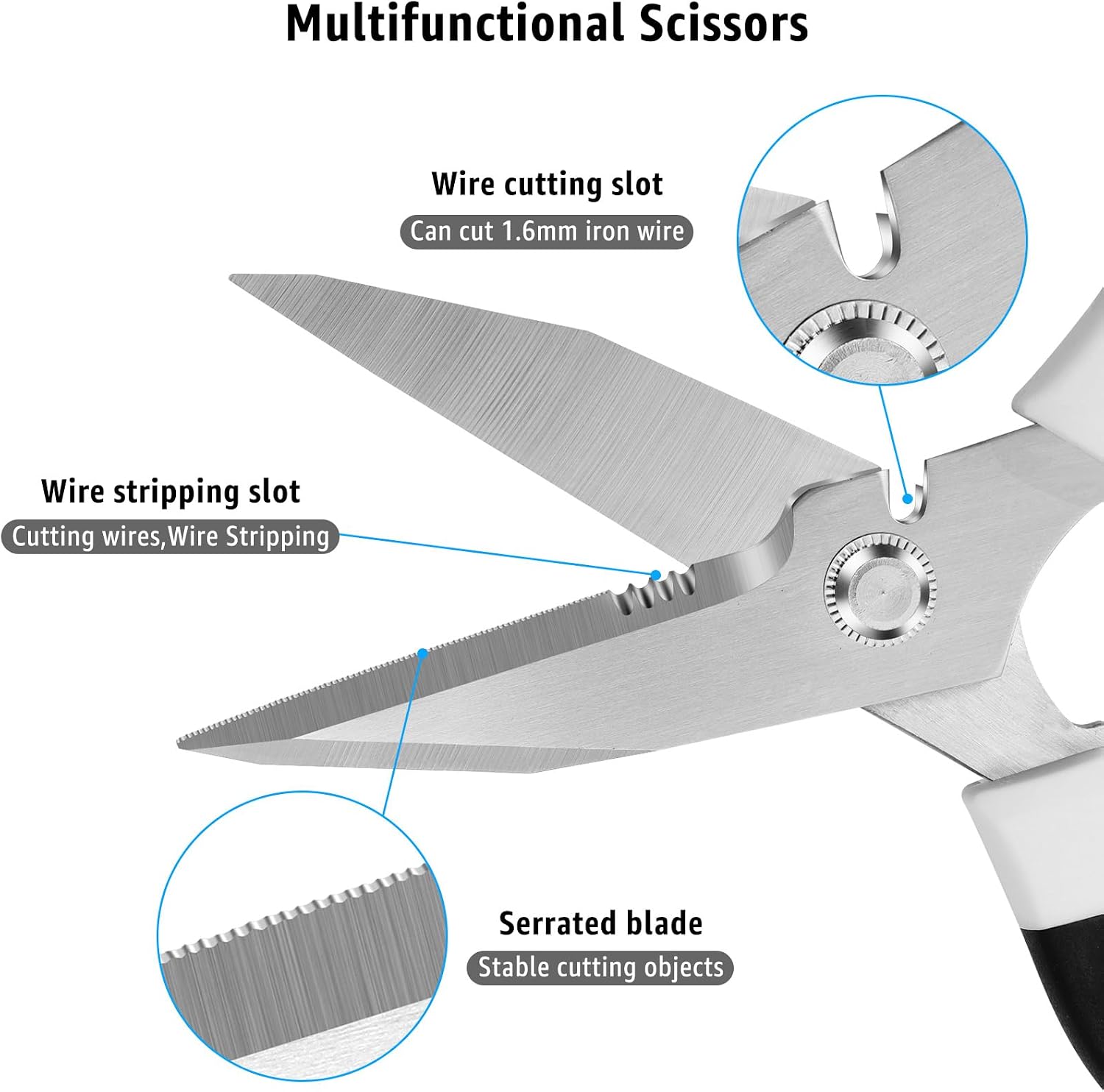 BoFuYuan Utility Scissors All Purpose heavy duty 8-Inch White