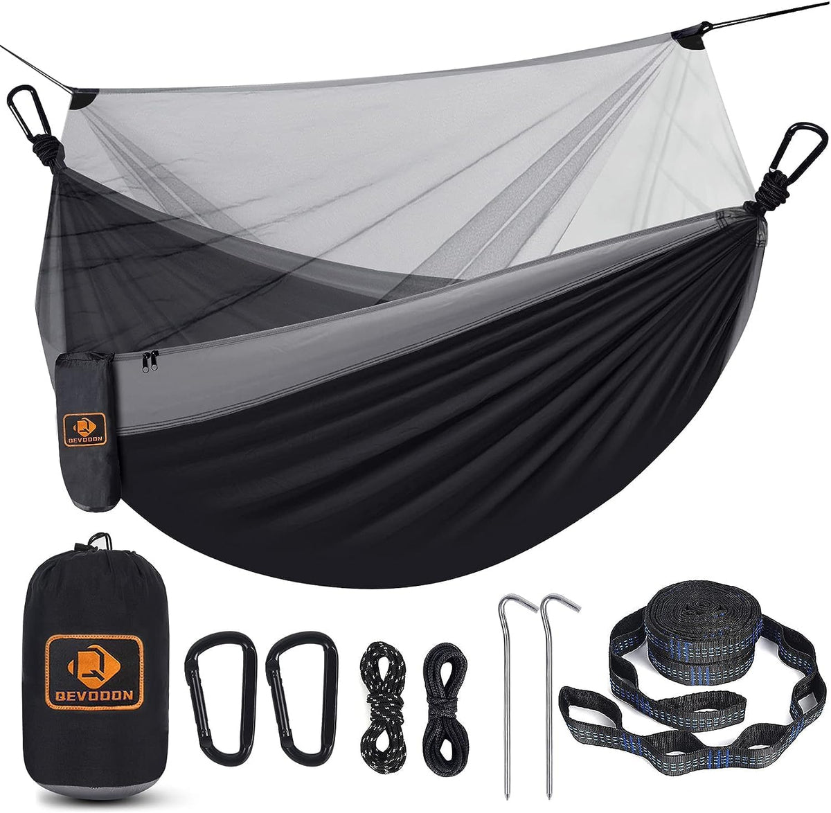 Camping Hammock with Net,Portable Lightweight Double Hammocks with Tree Straps and Solid D-Shape Hanging Hooks,Parachute Nylon Hammock for Backpacking Beach Backyard Patio Hiking