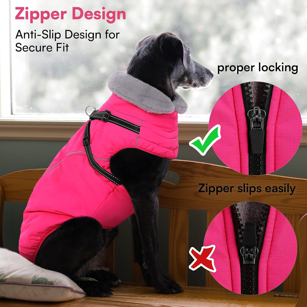 Queenmore Small Dog Coat, Dog Coat for Small Dogs with Harness Built in