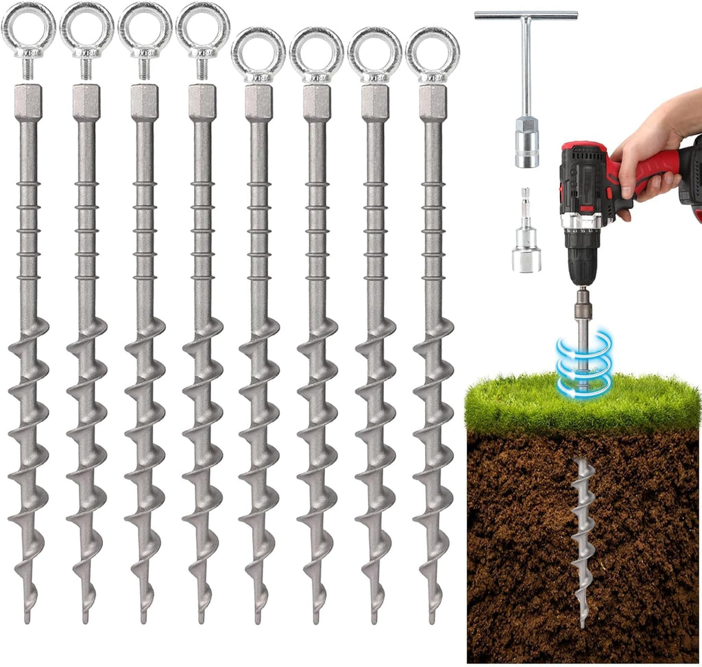 8 Pcs 14" Ground Anchors, Screw in Tent Stakes, Heavy Duty