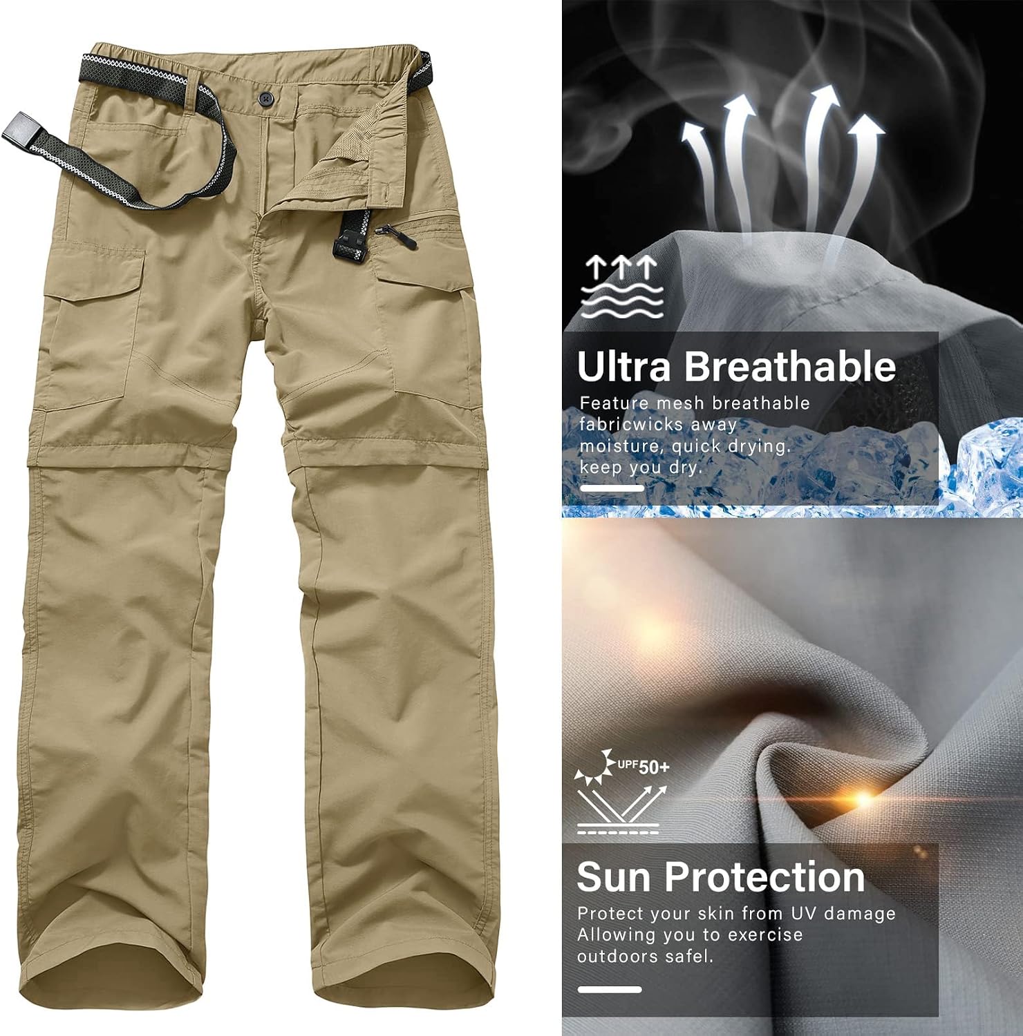 linlon Boy Scout Pants Hiking Mens Convertible Zip Off Safari Fishing