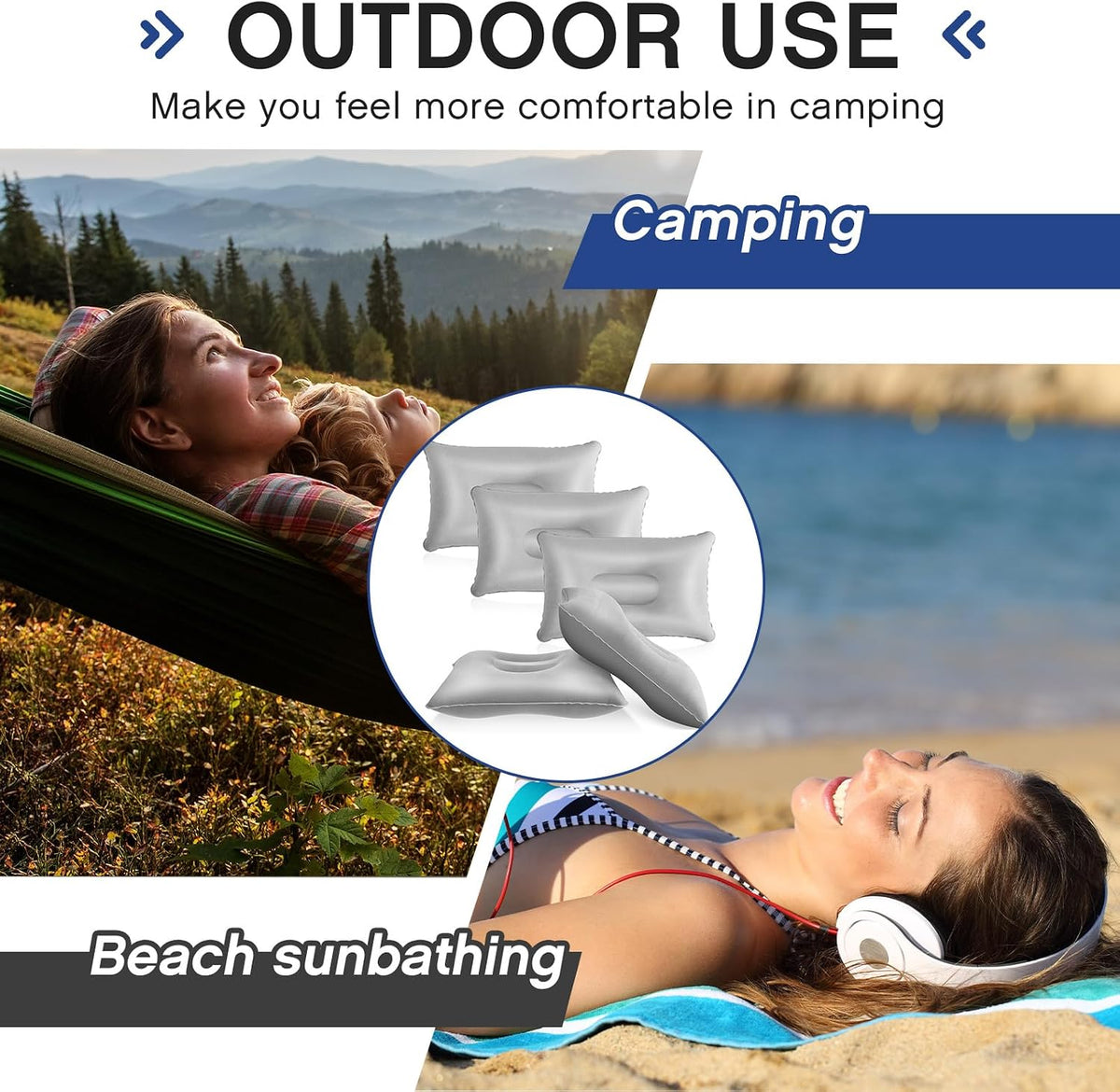 Maitys 5 Pcs Inflatable Camping Pillow,16.93 X 10.63 Inches,Gray