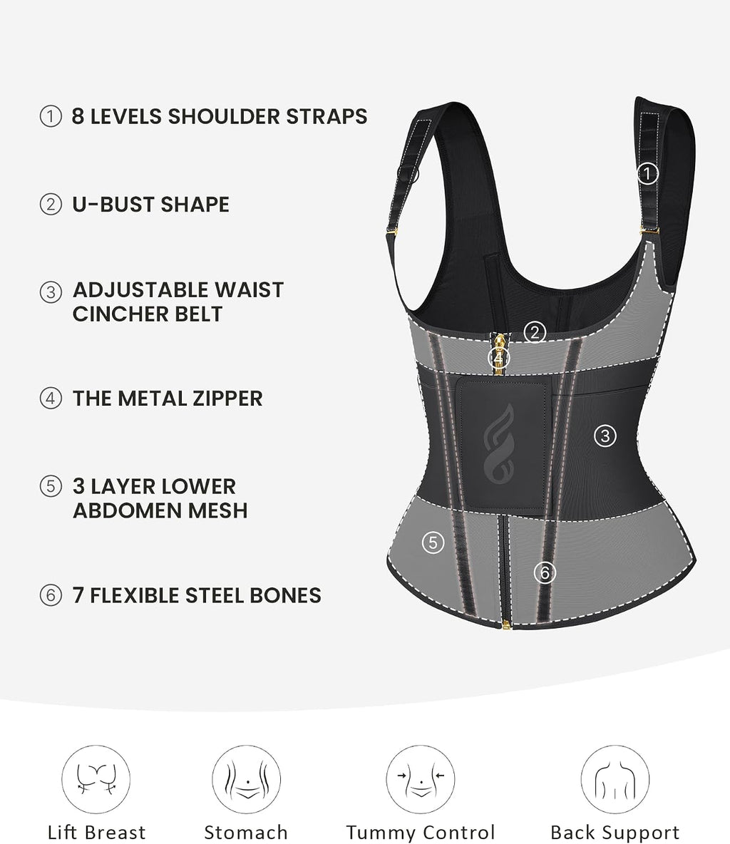 FeelinGirl Waist Trainer for Women Tummy Control Waist Cincher Belt Workout Body Shaper Vest with Adjustable Shoulder Strap
