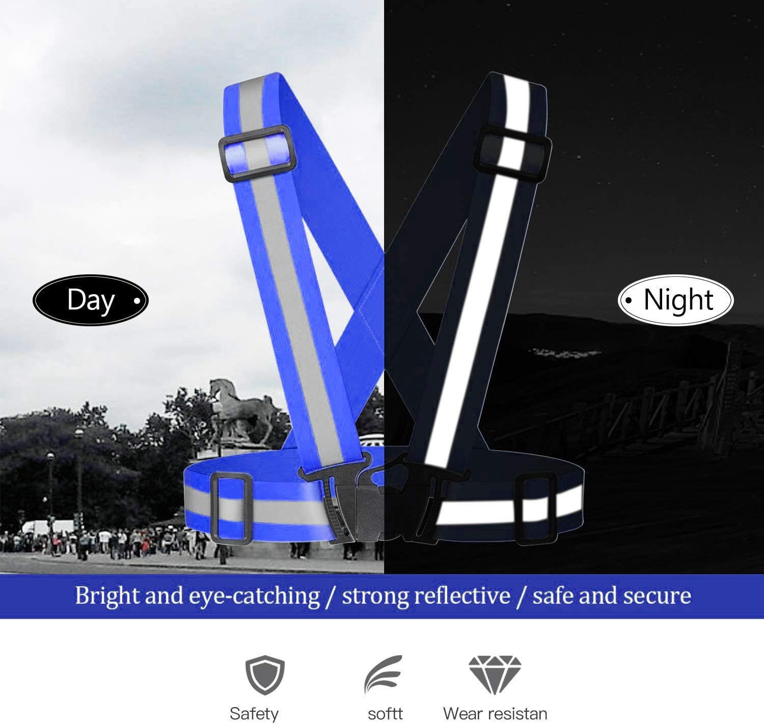 Reflective Vest Running Gear 3Pack, Adjustable Safety Vests High Visible Reflective Belt Straps
