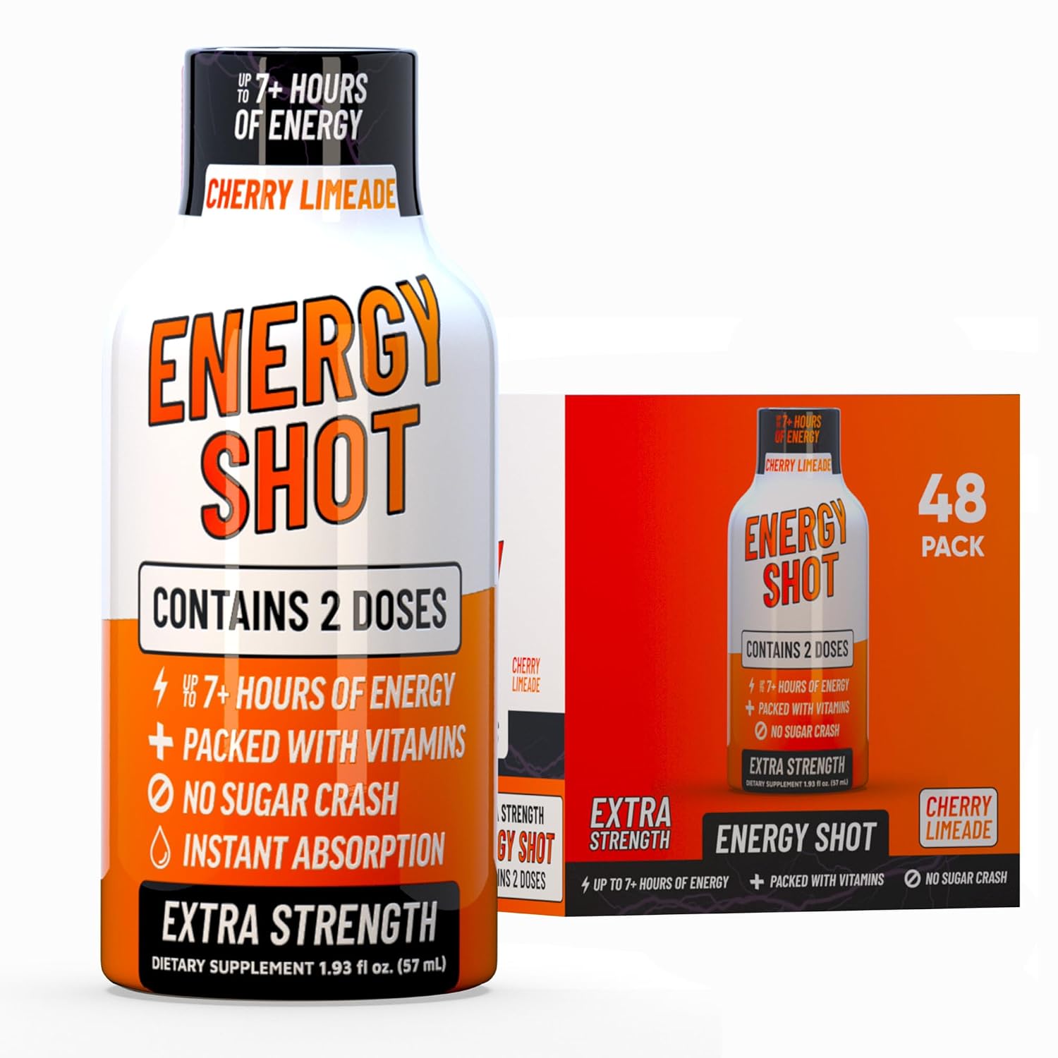 Cherry Limeade Extra Strength Energy Shot 48 pk – 260mg Natural Caffeine B12 B6 – Energy & Focus Support – 2 Servings Sugar Free Zero Calorie Green Tea B-Vitamins Electrolytes Vegan – 1.93 fl oz