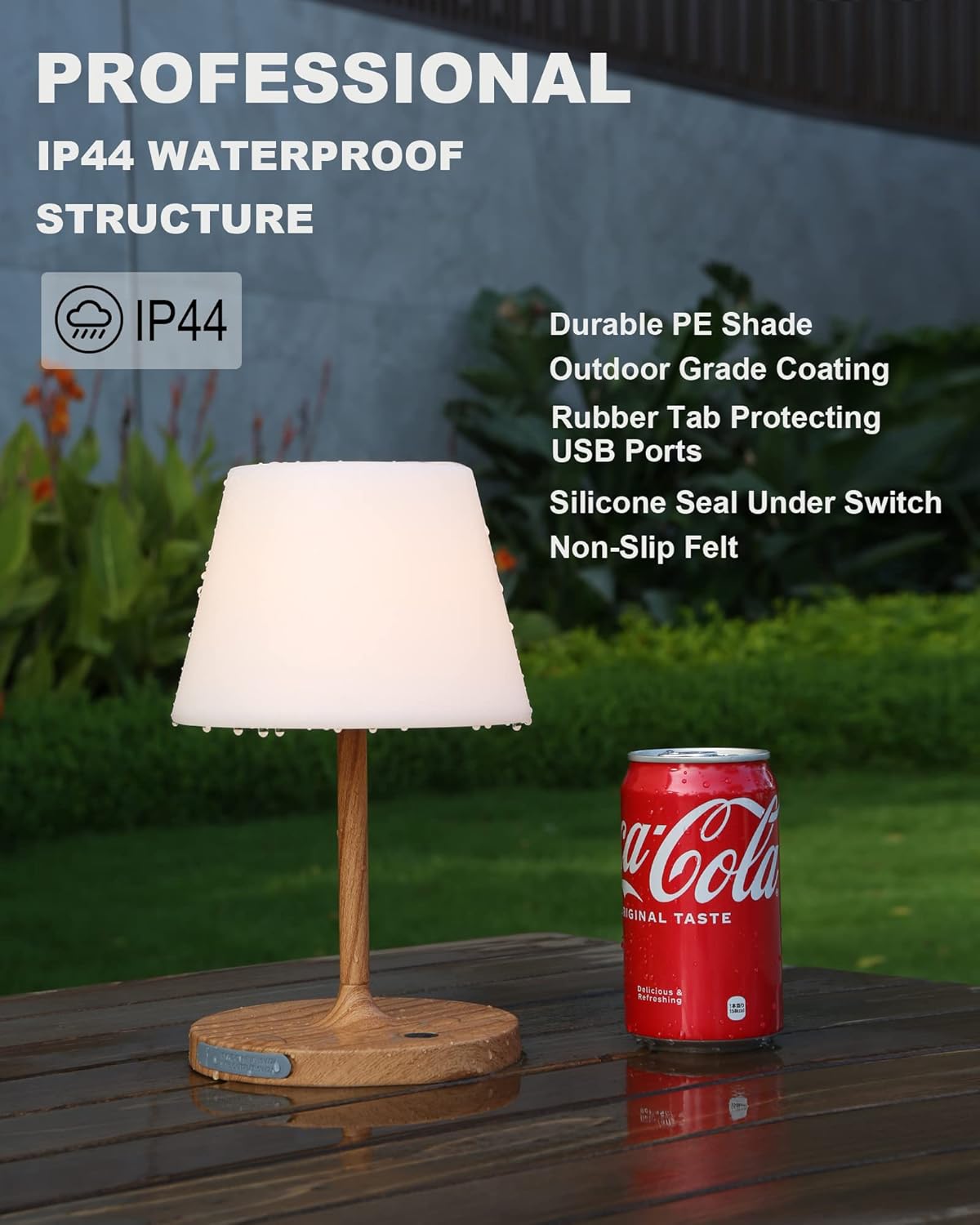 WEILAILUX Outdoor Table Lamp, Shower Lamp Waterproof (Wood Grain H9.6in)