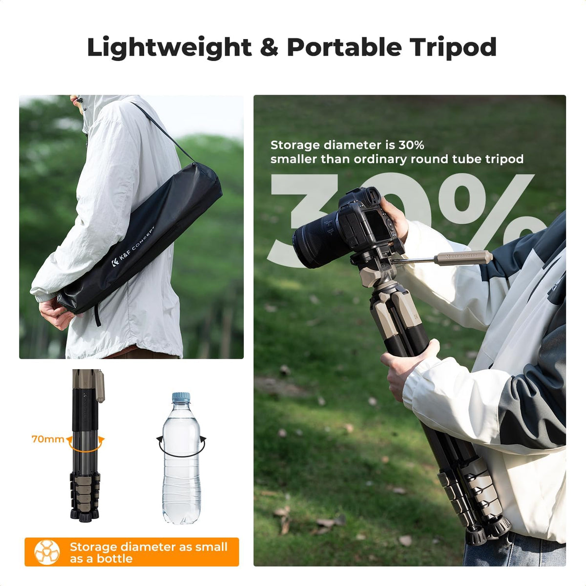 K&F CONCEPT 75" Aluminum Camera Tripod, Lightweight and Compact for Travel