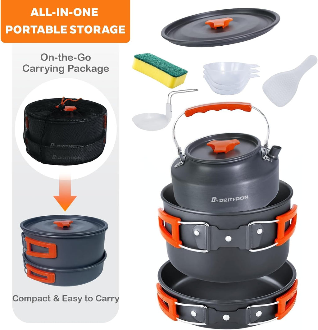 10-Piece Camping Cookware Set with 2L Pot, 1.1L Kettle and Pan