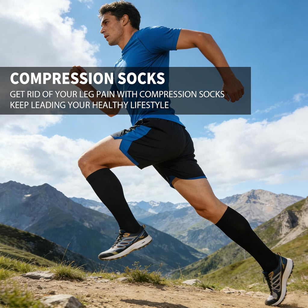 Sooverki Copper Compression Socks for Men & Women 8 Pack 15-20mmHg - Knee High Stockings Best Support for Running Athletic