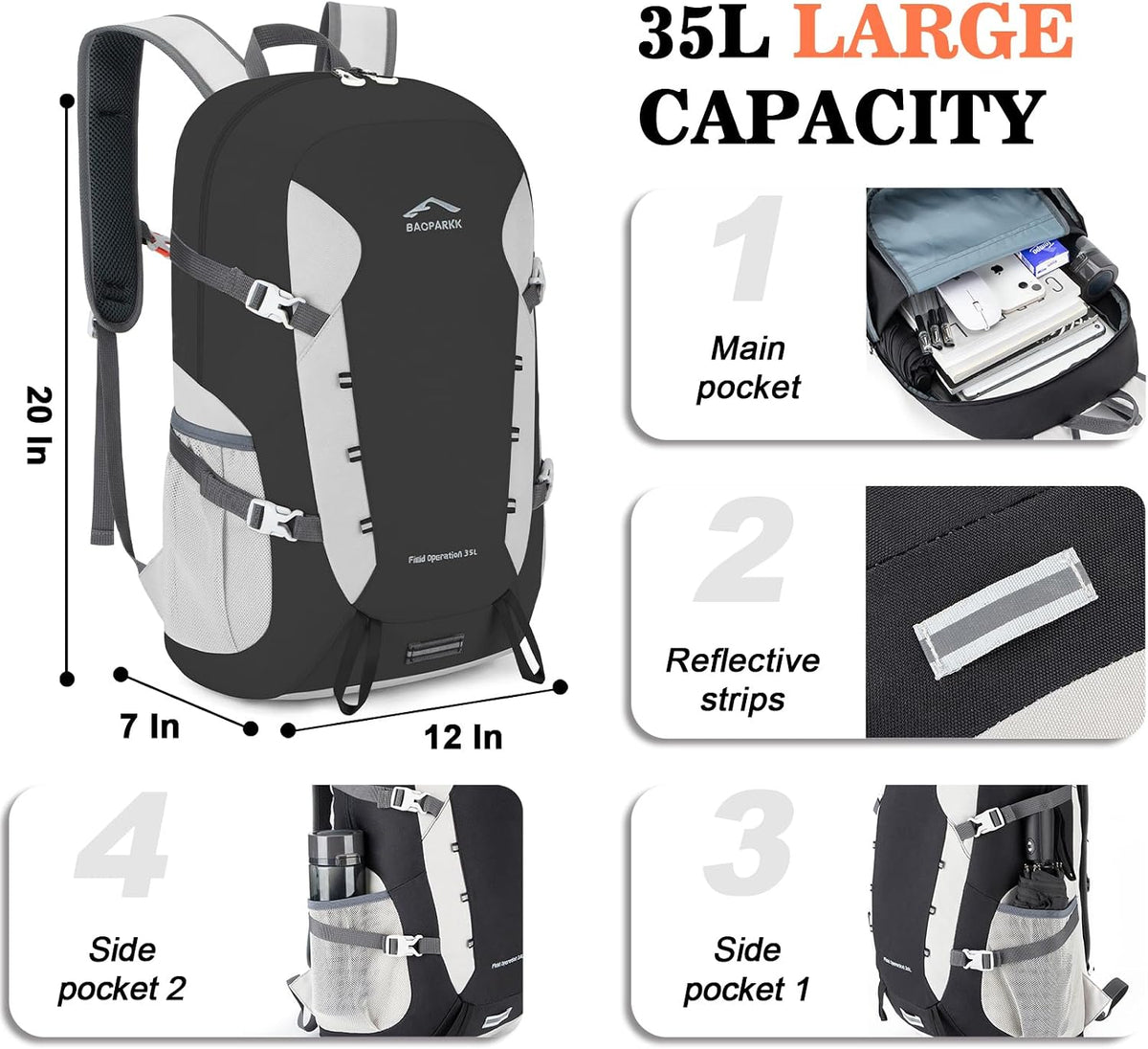 BAGPARKK 35L Ultra Lightweight Foldable Packable Hiking Backpack