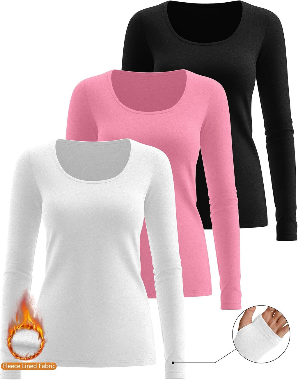 Riyiper 3 Pack Women's Thermal Long Sleeve Shirts Scoop Neck Top