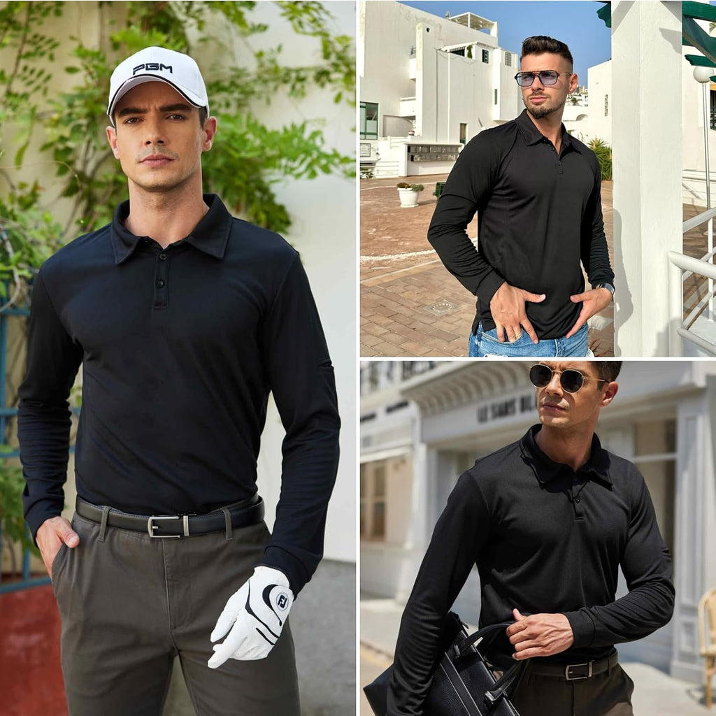Deyeek Men's Long Sleeve Polo Shirts, Quick Dry Golf Polo for Men