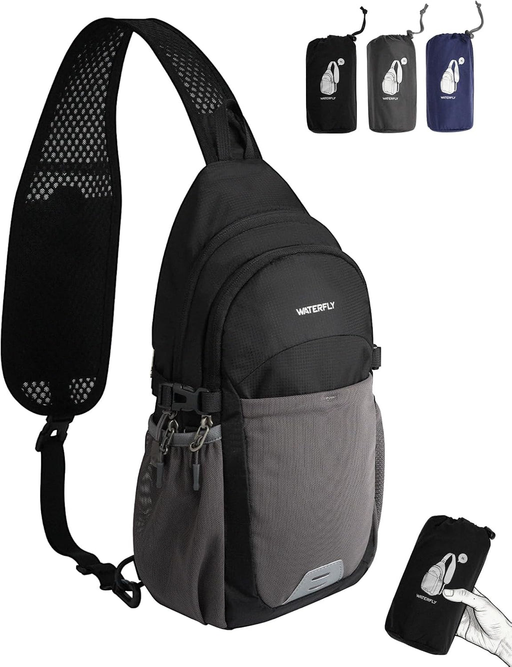 WATERFLY Packable Sling Bag RFID Travel Crossbody Backpack for Women Men