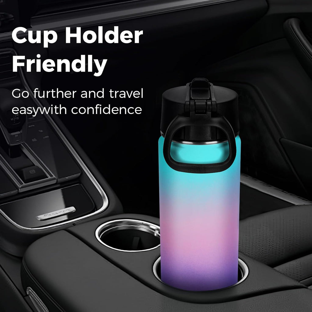 Neihepal 22 oz Insulated Water Bottles Bulk, Double Walled Vacuum Stainless Steel Water Bottle Multipack with Leak Proof Straw Lid for Men, Adults, Kids, Gym, Sports (Gradient Color,4 Pack)