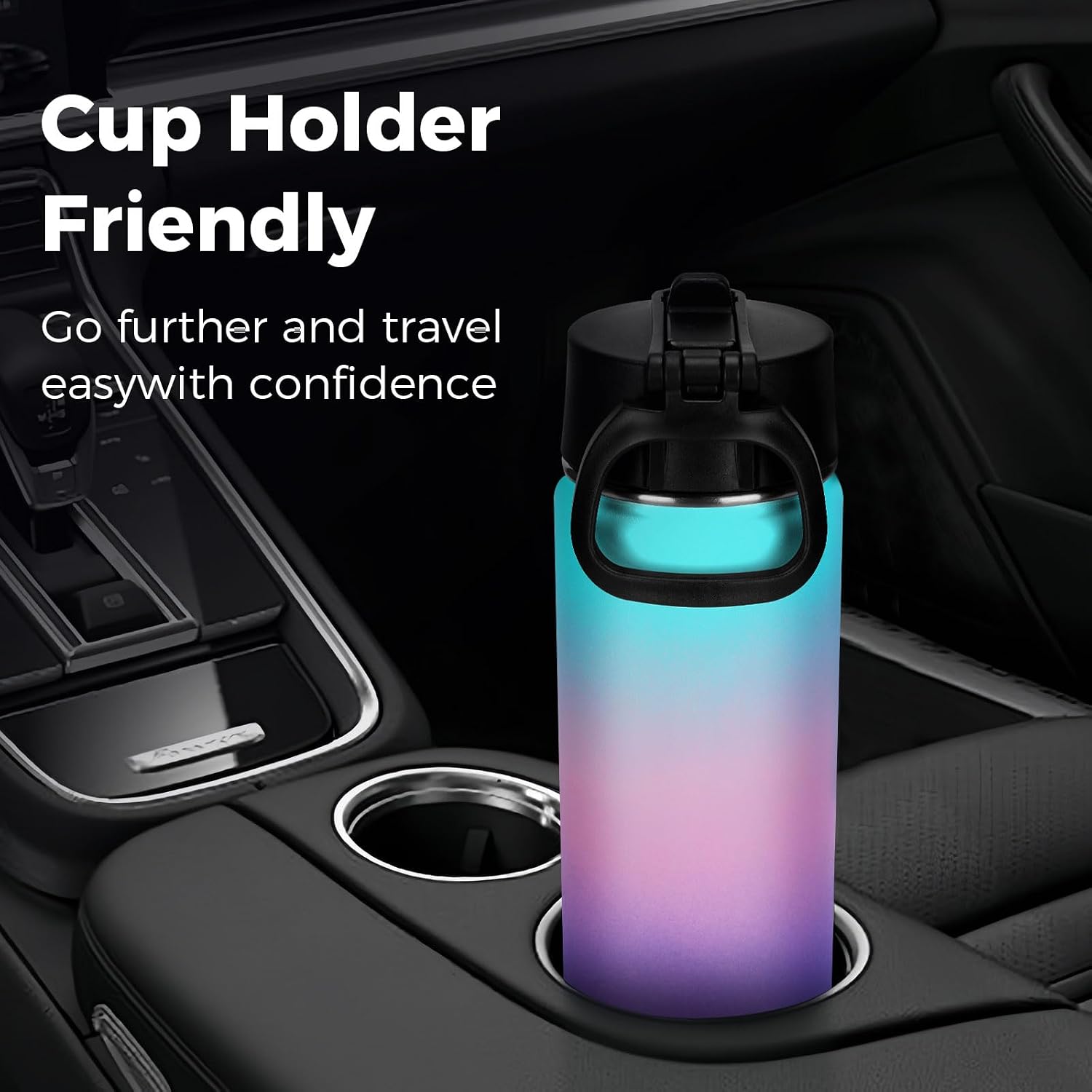 Neihepal 22 oz Insulated Water Bottles with Leak Proof Straw Lid, Wide Mouth Double Walled Vacuum Stainless Steel Metal Water Bottle (Gradient Color,2 Pack)
