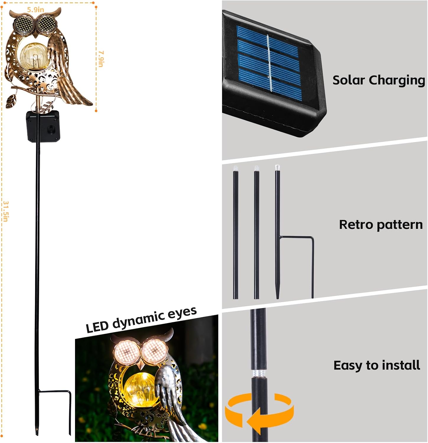 SRNPMIU Solar Lights Outdoor Decor, Solar Owl Yard Decorations Outdoor